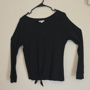 Black Long Sleeve Top with Tie Front